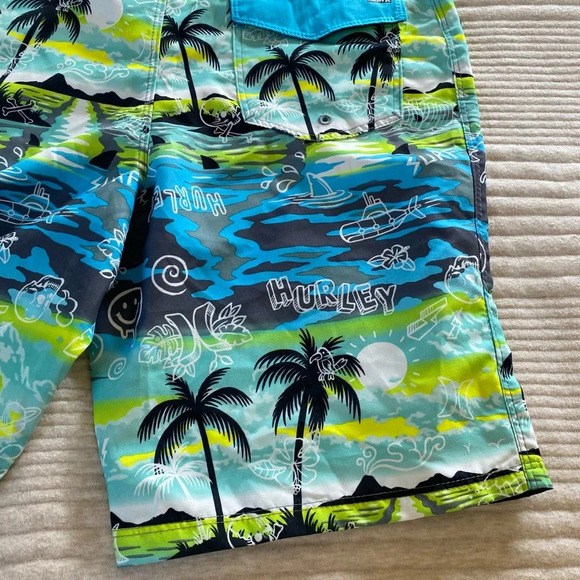 Hurley Boys Board Shorts Swimming Shorts Bathing Suit pocket palm trees size 16 - Picture 7 of 9